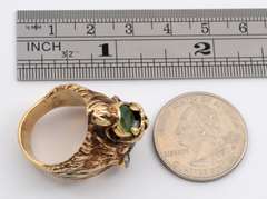 Well Detailed Mens Lion Ring with Emeralds