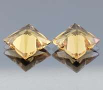 Gem grade! 14.48ct modified princess cut amber Quartz pair