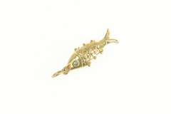 14K Yellow Gold 3D Articulated Fish Sim. Aquamarine Charm/Pendant