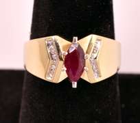 Lovely Marquise Cut Ruby and Diamond Ring in 14K Yellow Gold