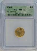 Flawless Gem BU 2002 $5 American Gold Eagle. ICG MS70