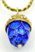 Exquisite Vintage Sterling Enamel Acorn Pendant & Chain