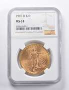 MS63 1910-D $20 Saint-Gaudens Gold Double Eagle NGC