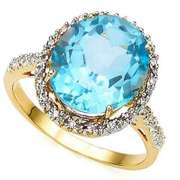 6.31 CT BABY SWISS BLUE TOPAZ & 1/5 CT DIAMOND (VS) 14KT SOLID YELLOW GOLD RING