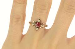 14K Yellow Gold Victorian Syn. Ruby Seed Pearl Statement Ring