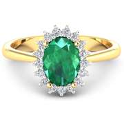 Solid 14 Kt Yellow Gold Emerald Diamond Ring