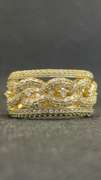MENS 14K YELLOW GOLD DIAMOND CLUSTER INFINITY LINK RING