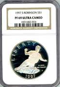 1997-S Jackie Robinson Proof Commemorative Silver Dollar in NGC PF69 Ultra Cameo