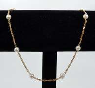 Vintage Marked 750 18K Yellow Gold Chain Necklace With Cultured Pearls