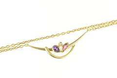 18K Yellow Gold Amethyst Tourmaline Diamond Curved Bar Necklace