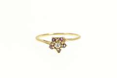 14K Yellow Gold Diamond Ruby Halo Flower Cluster Promise Ring