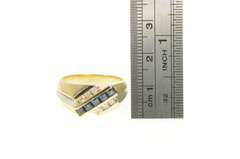 14K Yellow Gold 1.03 Ctw Sapphire Diamond Striped Squared Ring