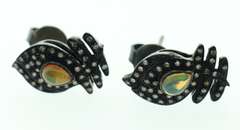Gorgeous Dark Silver Opal Earrings with Diamond Accents