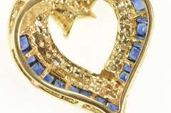 14K Yellow Gold Princess Sapphire Diamond Classic Heart Pendant
