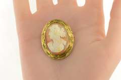 10K Yellow Gold Ornate Victorian Carved Shell Cameo Pin/Brooch