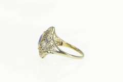 18K White Gold Art Deco Filigree Syn. Sapphire Diamond Ring