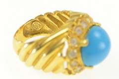 18K Yellow Gold Turquoise Scalloped Halo Domed Spiral Vintage Ring