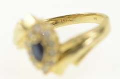 14K Yellow Gold Marquise Sapphire Diamond Halo Bypass Ring