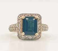 Stunning 14kt Gold, Blue Topaz & Diamond Cocktail Ring