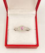 10kt Solid White Gold, Pink Sapphire, & Diamond Ring