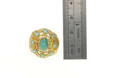 18K Yellow Gold Elaborate Turquoise Oval Domed Filigree Ring