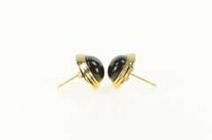 14K Yellow Gold Oval Black Onyx Grooved Cabochon Stud Earrings
