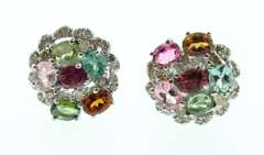 Whimsical Polychromatic Quartz Earrings with Silver and Diamond Accents