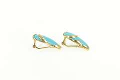 14K Yellow Gold Ornate Pear Turquoise Cabochon Clip Back Earrings