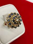 LADIES VINTAGE 14K GOLD DIAMOND AND SAPPHIRE DOME RING
