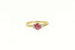 14K Yellow Gold Oval Natural Ruby Diamond Three Stone Ring