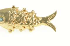 14K Yellow Gold 3D Articulated Fish Sim. Aquamarine Charm/Pendant