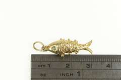 14K Yellow Gold 3D Articulated Fish Sim. Aquamarine Charm/Pendant