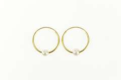10K Yellow Gold Pearl Beaded 14.0mm Round Huggies Hoop Earrings