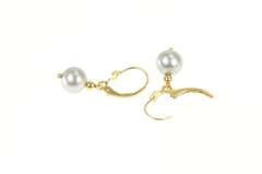 14K Yellow Gold 7.8mm Grey Pearl Dangle Lever Back Earrings