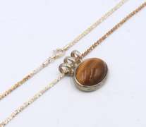Vintage 925 Sterling Silver Tiger of Eye Pendant on Chain