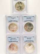 5 one silver dollar certified