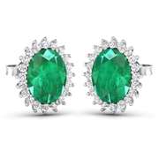 14 Kt White Gold Emerald Diamond Earrings