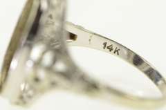 14K White Gold Art Deco Ornate Oval Filigree Setting Ring