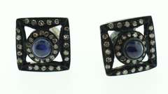 Impeccable Sapphire Core Dark Silver Earrings with Diamond Accents