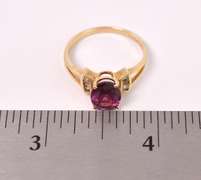 Ravishing Rhodolite Garnet and Diamont Ring in Yellow Gold