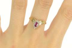 14K Yellow Gold Marquise Ruby Diamond Halo Chevron Ring