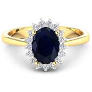 14 Kt Solid Yellow Gold Kashmir Midnight Blue Sapphire Diamond Ring