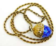 Exquisite Vintage Sterling Enamel Acorn Pendant & Chain