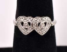 Stunning Double Heart Diamond Ring in White Gold