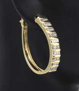 Charming Yellow Gold Round 7 Baguette Diamond Hoop Earrings