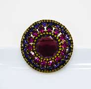 Signed Weiss Tiered Round Brooch with Purple and Fuchsia Crystal Rhinestones