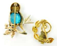 2 Charming Vintage Sterling Vermeil Pins