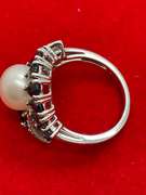 14k white gold diamond pearl and sapphire ring