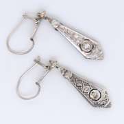 Antique 12kt White Gold Diamond Dangle Earrings