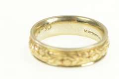 14K Yellow Gold Ornate Floral Pattern Two Tone Wedding Band Ring